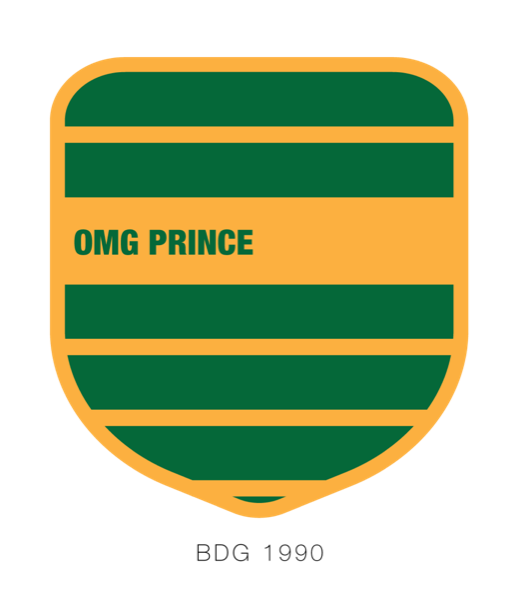 OMG PRINCE crest logo in green and gold
